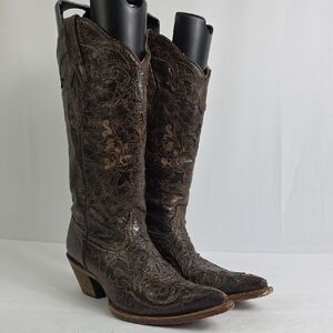 Corral Vintage Brown Lizard Cowboy Chocolate Leather Women's Western Boots.